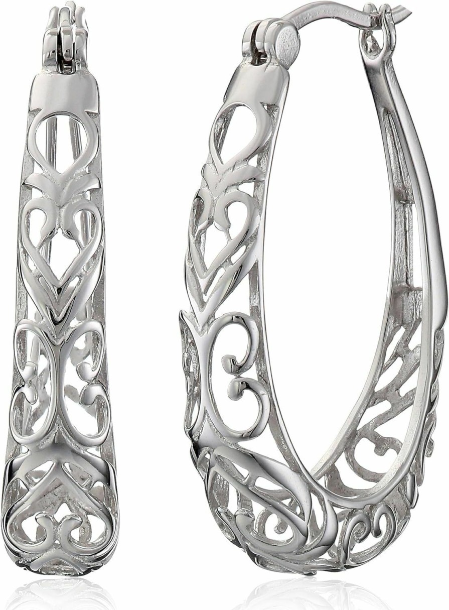 Amazon Essentials Amazon Essentials Sterling Silver Filigree Oval Hoop Earrings (Previously Amazon Collection) | Earrings