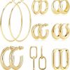 ALIWOLF Aliwolf Gold Hoop Earrings Set For Women 14K Real Gold Plated Huggie Earrings Hypoallergenic Chunky Twisted Thick Jewelry For Multiple Piercing | Earrings