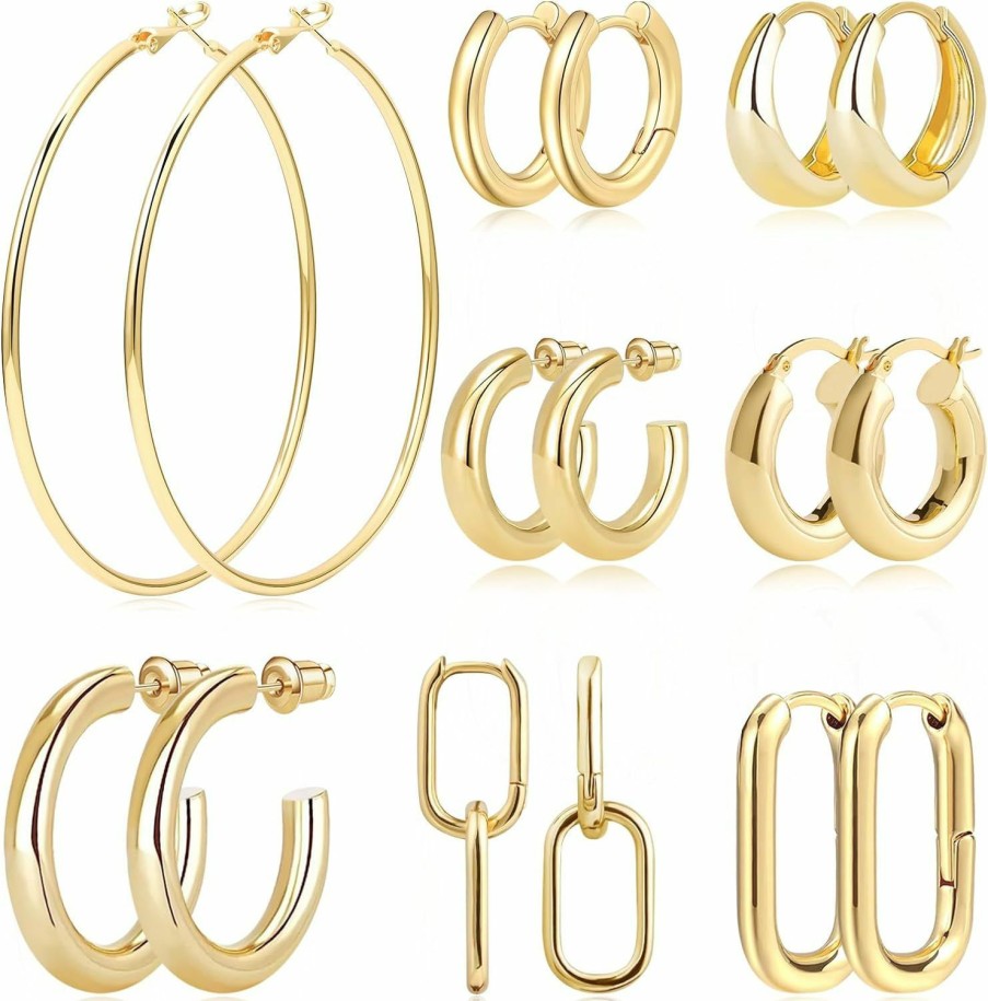 ALIWOLF Aliwolf Gold Hoop Earrings Set For Women 14K Real Gold Plated Huggie Earrings Hypoallergenic Chunky Twisted Thick Jewelry For Multiple Piercing | Earrings