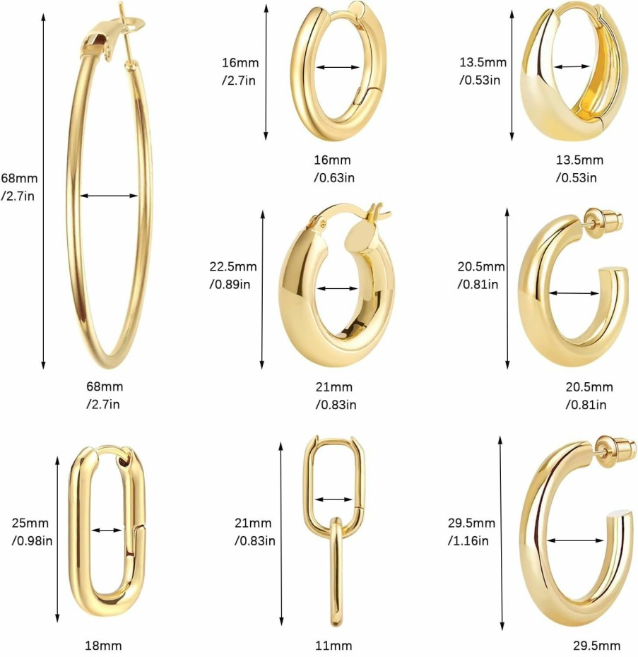 ALIWOLF Aliwolf Gold Hoop Earrings Set For Women 14K Real Gold Plated Huggie Earrings Hypoallergenic Chunky Twisted Thick Jewelry For Multiple Piercing | Earrings