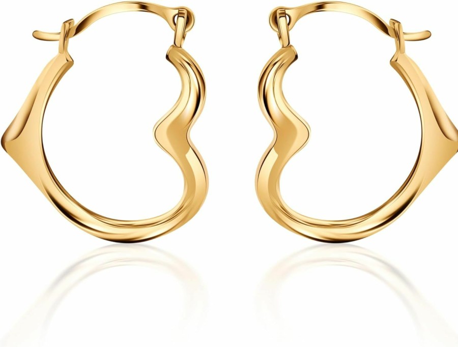 PORI JEWELERS Pori Jewelers 14K Gold Cutesy Open Heart Hoop Earrings- French Lock Closure- Jewelry For Women/Girls - Small Hoop Earrings | Earrings