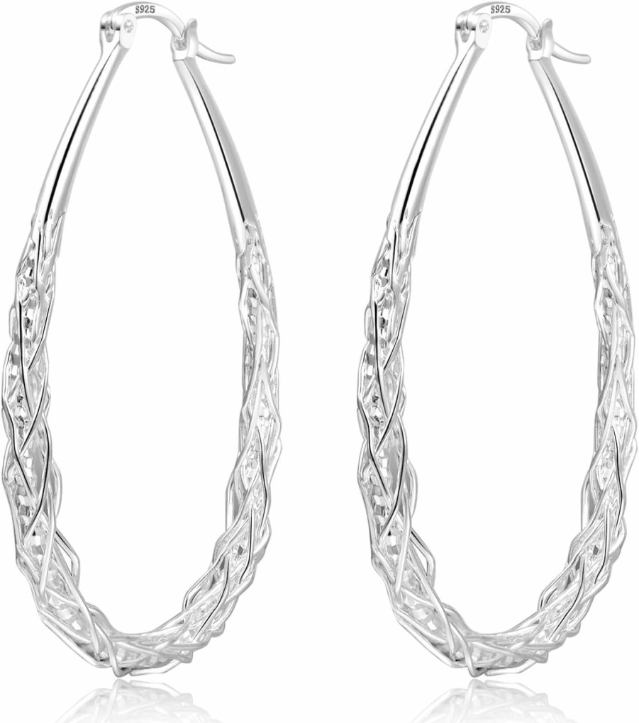 Senteria Senteria Sterling Silver Hoop Earrings For Women Silver Oval Hoop Earrings Hypoallergenic Medium Silver Hoops Earrings Lightweight Thick Twist Silver Hoop Earrings | Earrings