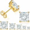 MDFUN 5 Pairs 14K Yellow Gold Plated Princess Cut Clear Cubic Zirconia Stud Earring Set | Earrings