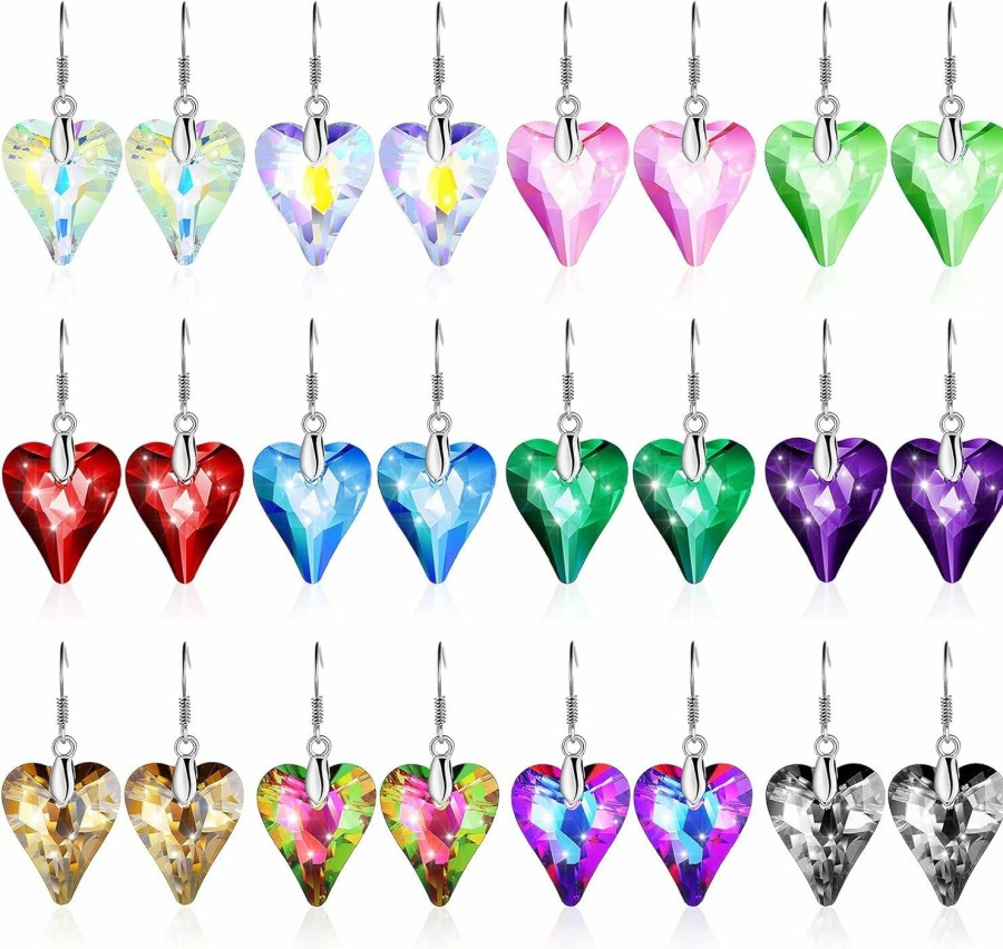 Yaomiao 12 Pairs Dangle Earrings Set Earrings For Women Multipack Crystal Earrings Drop Crystal Earrings Rainbow Earrings | Earrings