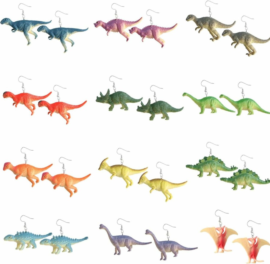 Hicarer 12 Pairs Dinosaur Earring Set Resin Dinosaur Drop Dangle Earrings Cute Colorful Dinosaur Dangle Earrings For Girls Women | Earrings