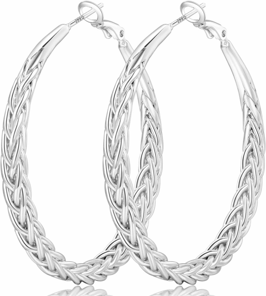 Senteria Senteria Silver Hoop Earrings For Women Hypoallergenic 925 Sterling Silver Post Hoop Earrings Lightweight Large Silver Hoop Earrings Thick Twisted Silver Hoop Earrings 30/40/50Mm | Earrings