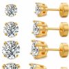 Kainier Kainier Women'S 14K Gold Plated Cz Stud Earrings Simulated Diamond Round Cubic Zirconia Ear Stud Set(5 Pairs) | Earrings