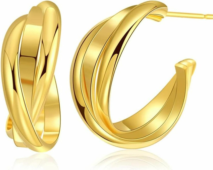 Wonlte Wonlte Chunky Gold Hoop Earrings For Women, 14K Gold Plated Hoop Earrings Lightweight Stainless Steel Hollow Open Hoops Hypoallergenic Earrings Fashion Jewelry For Teen Girls… | Earrings