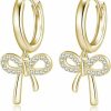 Reffeer Reffeer Solid 925 Sterling Silver Bow Drop Hoop Earrings For Women Girls Bowknot Hoop Earrings Huggies | Earrings