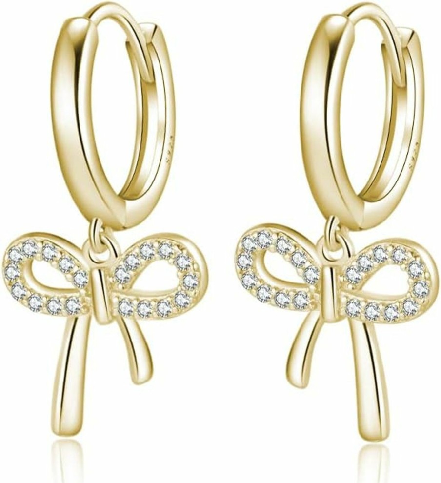 Reffeer Reffeer Solid 925 Sterling Silver Bow Drop Hoop Earrings For Women Girls Bowknot Hoop Earrings Huggies | Earrings