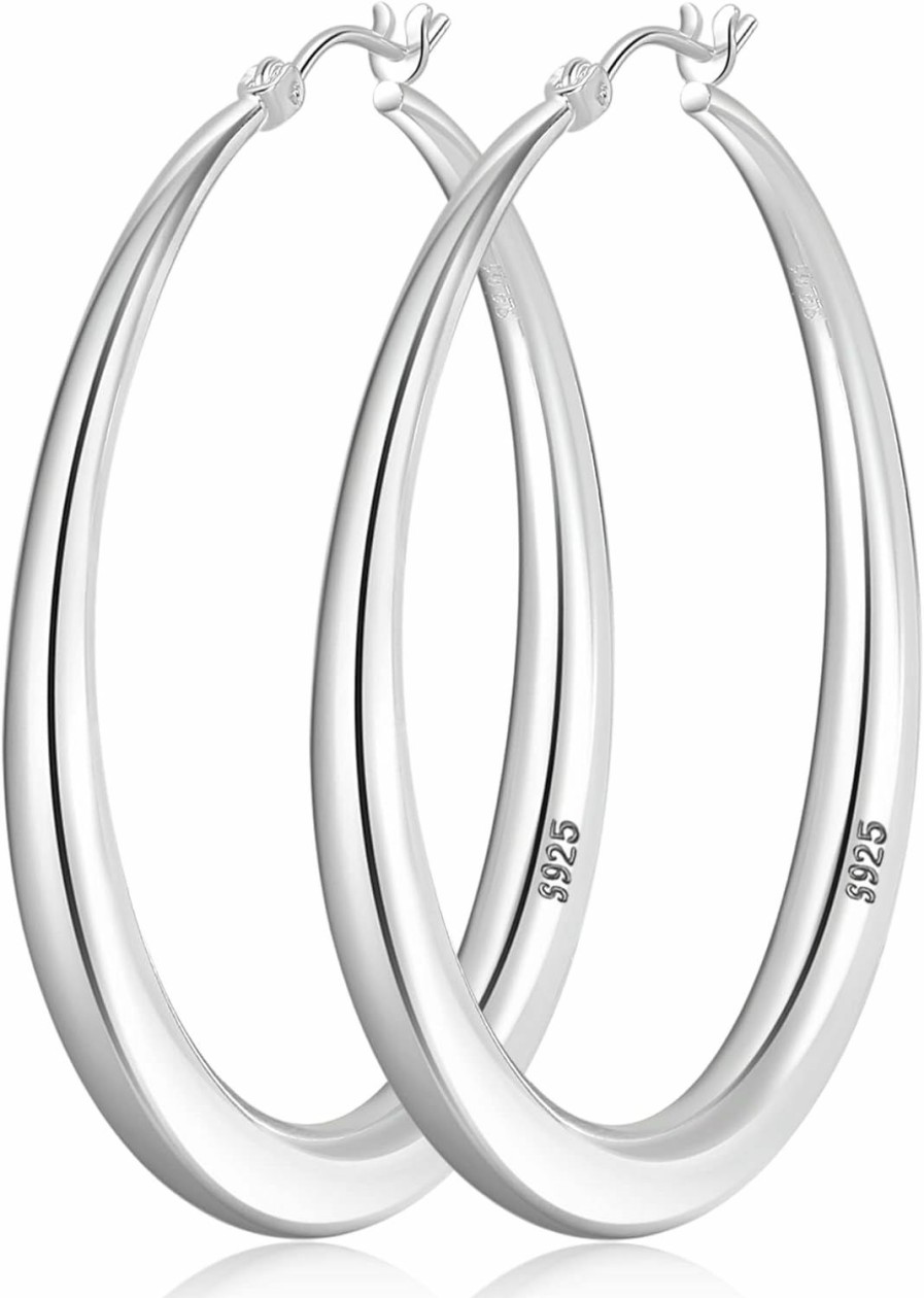 LOUMILEO Loumileo 925 Sterling Silver Hoop Earrings Large Silver Hoop Earrings For Women Hypoallergenic Big Silver Hoop Earrings Lightweight Chunky Silver Hoops Earrings For Women (35/40/50/60Mm) | Earrings