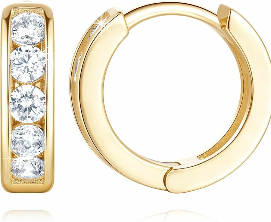 Eterbeau Eterbeau 14K Gold Huggie Hoop Earrings Small Gold Hoop Earrings Diamond Hoop Earrings With Round Cubic Zirconia Gems-12.5Mm | Earrings