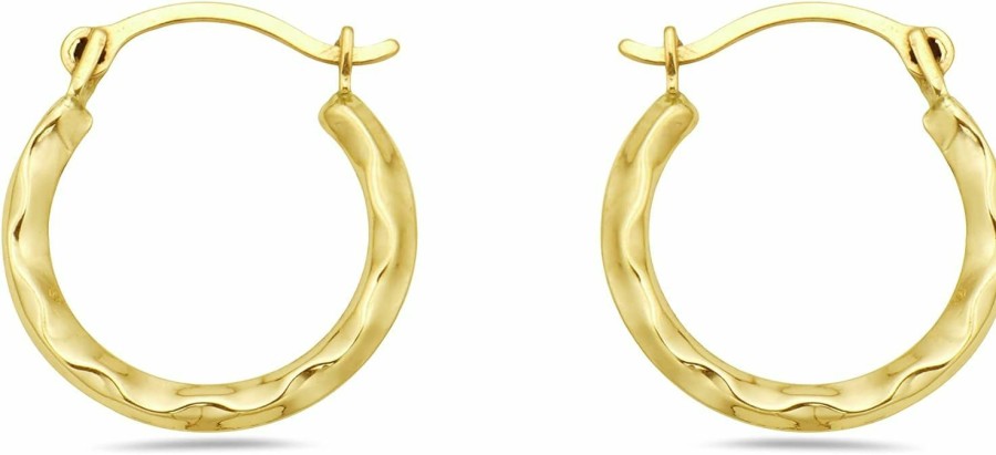 PORI JEWELERS 14K Gold Hammered Swoosh Diamond Cut French Lock Hoop Earrings - Jewelry For Women/Girls - Small Hoop Earrings | Earrings