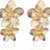 T-ztoss T-Ztoss Bohemian Gold Elegant Flower Fashion Dangle Earring Cute Metal Flower Earrings Unique Chic 3D Large Flower Jewelry Gift For Women Girls | Earrings