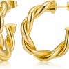 NOKMIT Nokmit Twisted Hoop Earrings For Women 18K Gold Plated Open Thick Rope Round Chunky Hoops Lightweight High Polished Gold Hoop Earrings Gifts | Earrings