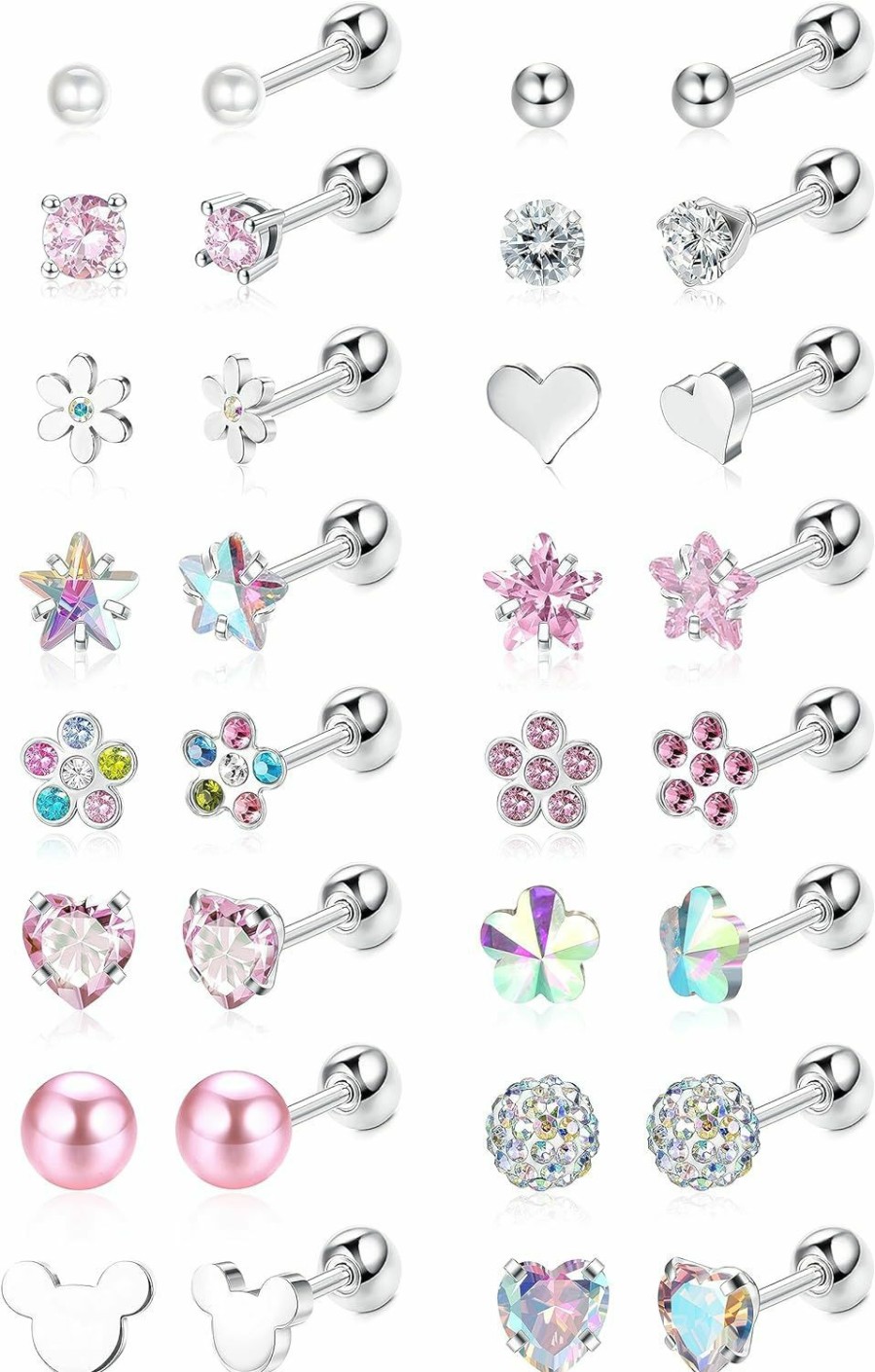 Jstyle Jstyle 16 Pairs Screw Back Earrings Stud For Girls Women Surgiacl Steel 20G Tiny Cartilage Stud Earrings Cz Heart Flower Star Ball Screwback Flat Back Stud Earrings Set Multicolored | Earrings