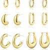 wgoud Wgoud 6 Pairs Gold Hoop Earrings Set For Women, 14K Gold Plated Hypoallergenic Lightweight Chunky Open Huggie Hoops Earrings Jewelry For Gift. | Earrings