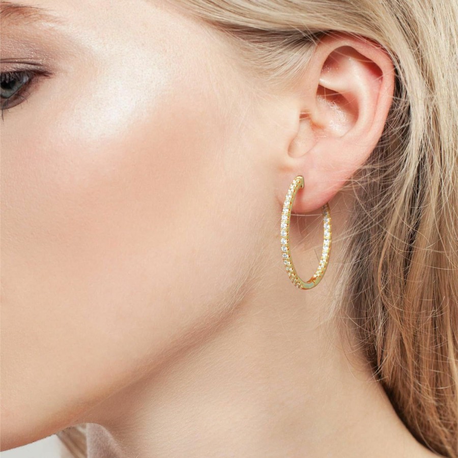 CHLOE LOVETT Chloe Lovett Gold Hoop Earrings 14K Gold Hoop Earrings For Women 14K Gold Earrings For Women Inlaid With Circle Of Zircon Dazzling Diamond Hoop Earrings For Womens Earrings 25Mm/30Mm | Earrings