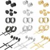 NEWITIN Newitin 15 Pairs Stainless Steel Stud Earrings For Men Hypoallergenic Earrings Cross Earrings Uni Punk Earrings Men Earrings Hoop Earrings Hinged Cross Dangle Earrings For Women Men | Earrings