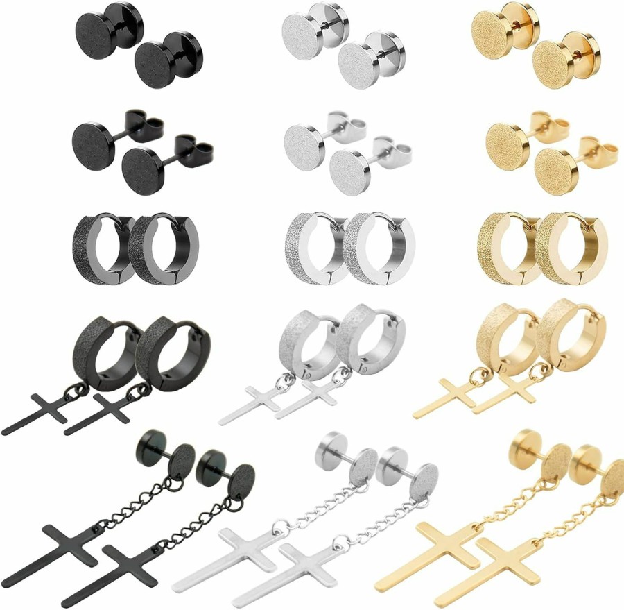 NEWITIN Newitin 15 Pairs Stainless Steel Stud Earrings For Men Hypoallergenic Earrings Cross Earrings Uni Punk Earrings Men Earrings Hoop Earrings Hinged Cross Dangle Earrings For Women Men | Earrings