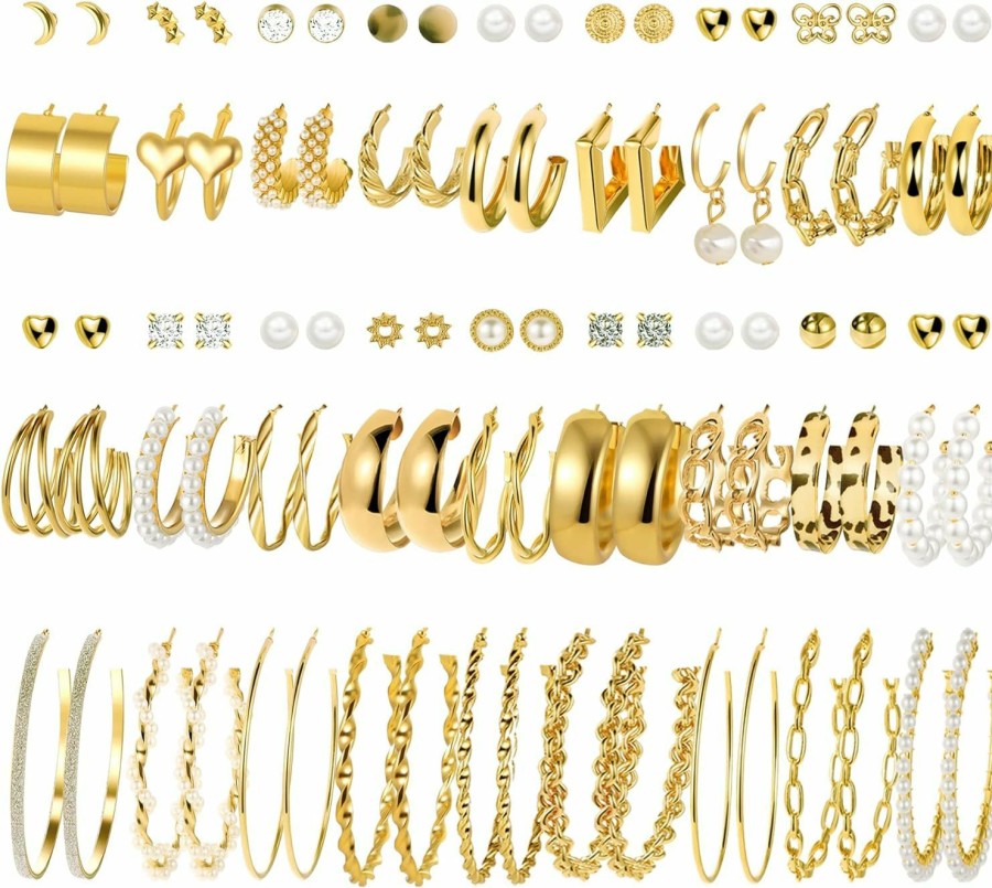 iF YOU 36 Pairs Gold Hoop Earrings Set For Women Girls Multipack, Hypoallergenic Chunky Chain Twisted Hoop Earrings Pack, Fashion Dangle Earrings Jewelry For Gift | Earrings