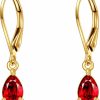 KECHO 14K Gold Garnet Leverback Earrings For Women January Birthstone Red Crystal Jewelry Birthday Gifts For Her | Earrings