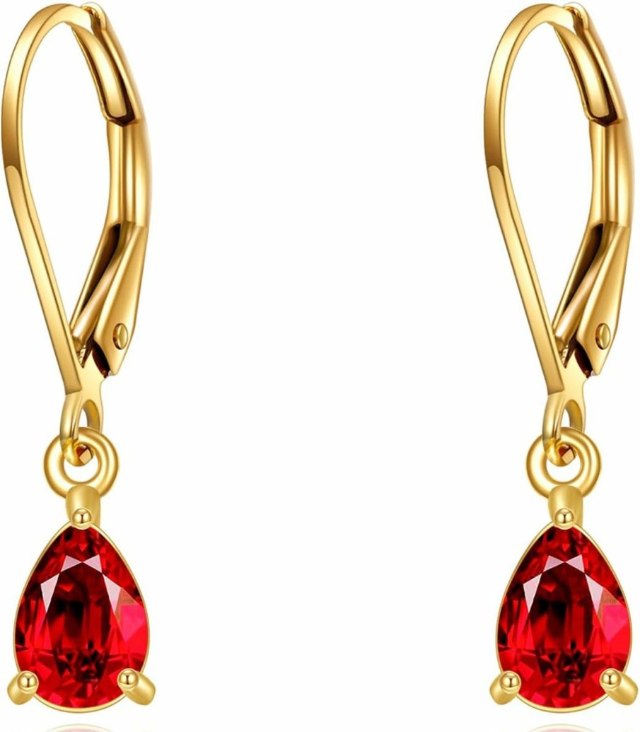 KECHO 14K Gold Garnet Leverback Earrings For Women January Birthstone Red Crystal Jewelry Birthday Gifts For Her | Earrings