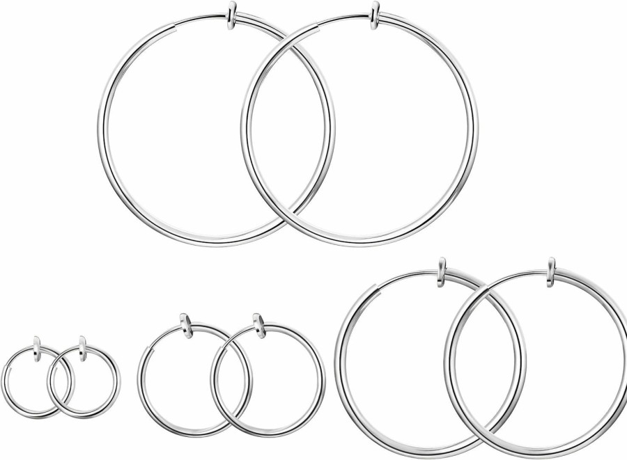 WEILYDF Keklle Stainless Steel 4 Pairs Clip On Hoop Earrings For Women Men Non Pierced Earrings (A:Silver-Tone) | Earrings