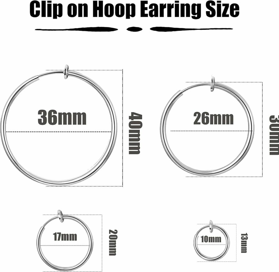 WEILYDF Keklle Stainless Steel 4 Pairs Clip On Hoop Earrings For Women Men Non Pierced Earrings (A:Silver-Tone) | Earrings