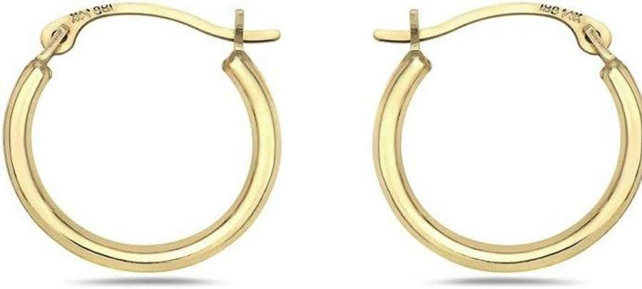 PORI JEWELERS 10K Solid Gold 1Mmx14Mm French Lock Hoop Earrings- Yellow Gold - Jewelry For Women/Girls - Small Hoop Earrings | Earrings