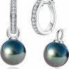 mihiarii 9-11Mm Tahitian Black Pearl With Moissanites Hook Earrings, Aaa Handselected Nature Black Pearls And D Color Moissanite Mount On 18K White Gold Plated Sterling Silver, Multipurpose Earring | Earrings