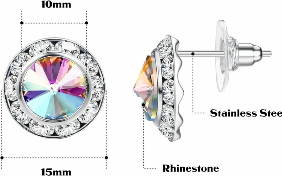 Besteel Besteel Rhinestone Earrings Round Shaped Acrylic Stone Inside Crystal Halo Stud Earrings For Dance Competitions Stage Opera Performance Wedding Party Earrings Jewelry 15Mm, 6/12 Pairs | Earrings