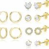 BOUTIQUELOVIN Boutiquelovin 14K Gold Stud Earrings Set For Women Girls, For Multiple Piercing 925 Silver Plated Studs Earrings And Zirconia Earrings Set Small Huggie Hoop Chain Earrings Set | Earrings