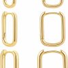 HAUTZADO Erpels 3Pairs Square Hoop Earrings Set, 14K Gold Plated Lightweight Chunky Hoop Earrings, Rectangle Earring For Women Gift | Earrings