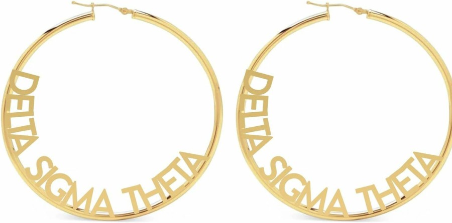 Sorority Shop Sorority Shop Delta Sigma Theta- Hoop 18K Gold Plated Dainty Earrings For Women - Delta Sigma Theta Jewelry With Ideal 2\" Diameter Hoops - Delta Sigma Theta Gifts | Earrings