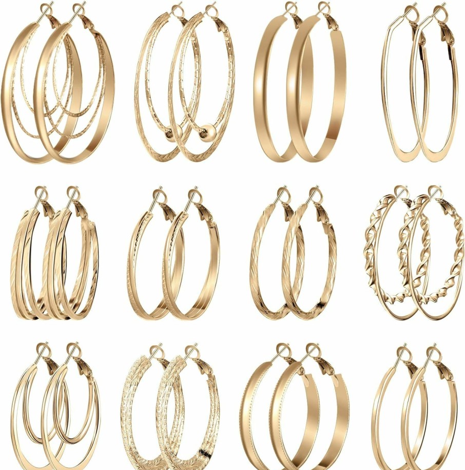 Kigeli Kigeli 12 Pairs Hoop Earrings For Women Multipack Silver Gold Stainless Steel Earrings Lightweight Hoop Earrings Set For Girls | Earrings