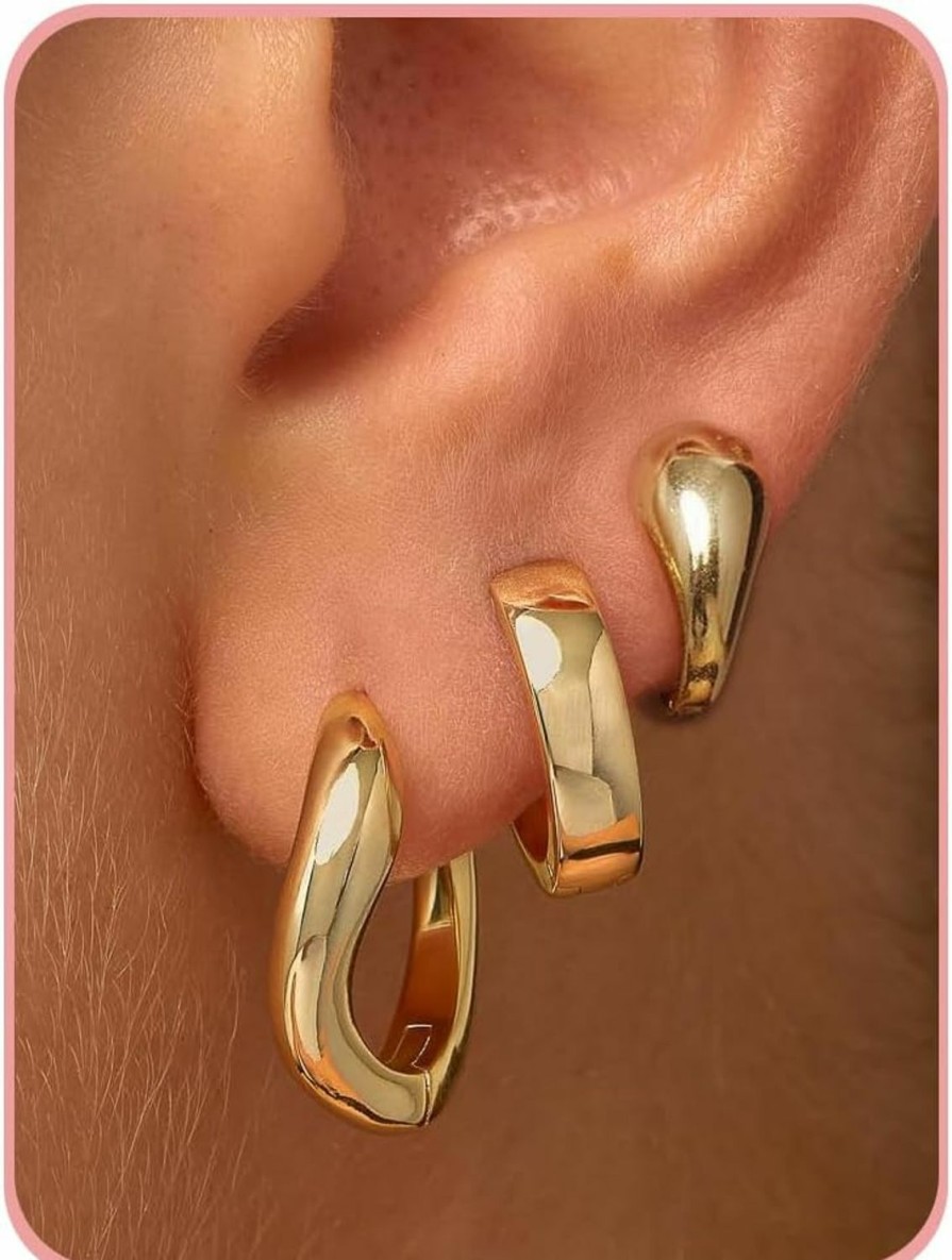 ELF ON THE EAR Gold Hoop Earrings For Women Trendy Dainty Wavy Gold Huggie Earrings,14K Gold Stud Earring Hypoallergenic Earring Flat Back Earrings Small Hoop Earrings For Women Gifts | Earrings