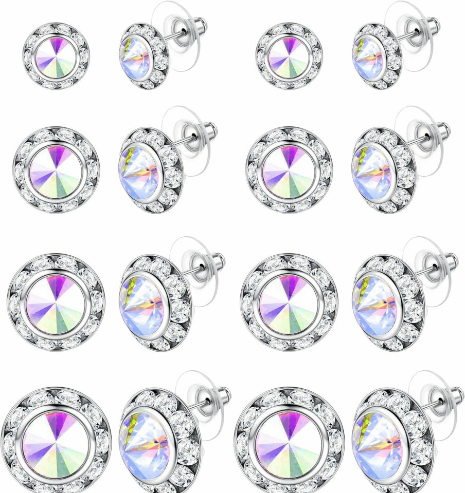 Besteel Besteel 8 Pairs Hypoallergenic Dance Competition Earrings For Women Girls Acrylic Halo Crystal Rhinestone Stud Earrings For Stage Opera Performance Wedding Bridal Party 10/15/18/20Mm Ab & Clear | Earrings