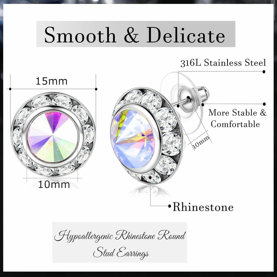 Besteel Besteel 8 Pairs Hypoallergenic Dance Competition Earrings For Women Girls Acrylic Halo Crystal Rhinestone Stud Earrings For Stage Opera Performance Wedding Bridal Party 10/15/18/20Mm Ab & Clear | Earrings