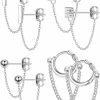 YADOCA Yadoca 4 Pairs Chain Earrings For Women Cz Ball Bar Huggie Hoop Piercing Dangle Chain Stud Earring Set Gold Silver Rose Gold | Earrings