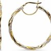 LeCalla Lecalla Real 925 Sterling Silver Textured Two-Tone Three-Tone 14K Gold Plated Lightweight Italian Design Hoop Earrings For Women Diameter 25,30,40,45,50Mm | Earrings