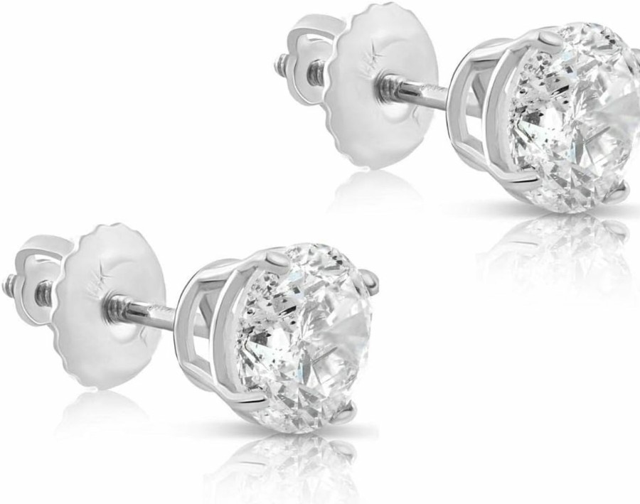 P3 POMPEII3 14K White Or Yellow Gold 1 Ct T.W. Round-Cut Natural Diamond Studs Women'S Screw Back Earrings | Earrings