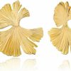 LOKLIFFAI Lokliffai Ginkgo Leaf Flower Earrings, Gold Geometric Statement Earring For Women Girls, 14K Gold Plated Big Fashion Design Boho Drop Dangle Earrings Jewelry Gift | Earrings