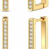 FAMARINE 2 Pairs 14K Gold Plated Minimalist Hoop Earrings Small Dainty Geometric Square And Rectangle Huggies Hoops For Girls Women Gift, Gold, Silver And Black | Earrings