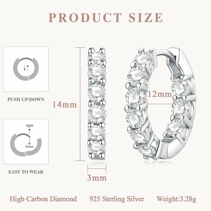 GIRIOIZ Girioiz 925 Sterling Silve Hoop Earrings For Women High-Carbon Diamond Hoop Earrings For Women Thick Chunky Hoop Earrings Dual-Sided Diamond Jewelry Hoop Earrings | Earrings